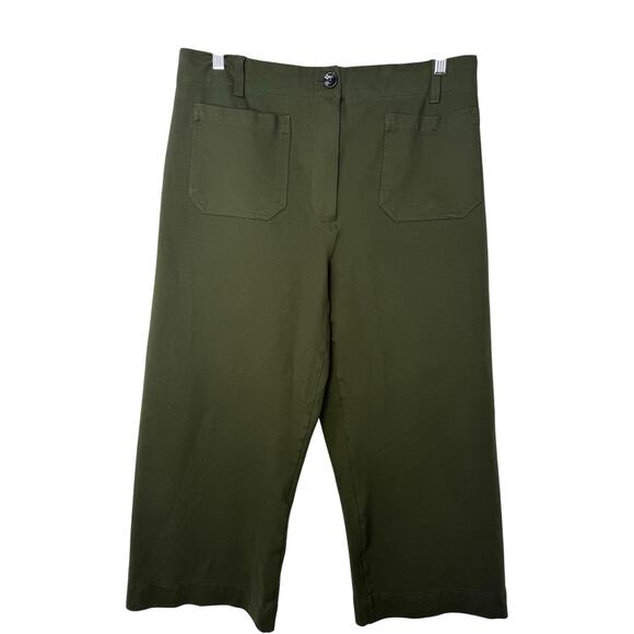 Quince Ultra-Stretch Ponte Cropped Wide-Leg Pants Olive Green Size 16 - Picture 2 of 10